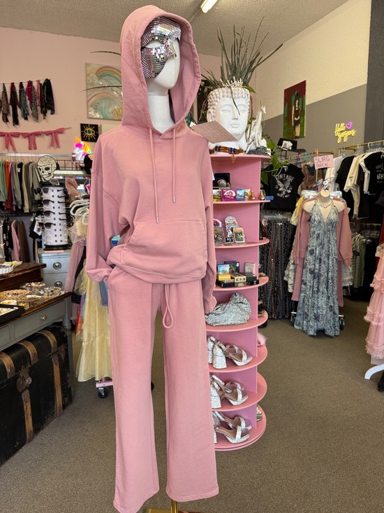 Petra 153 Pants - 100% cotton Pink Hoodie & Wide-Leg Sweatpants Set